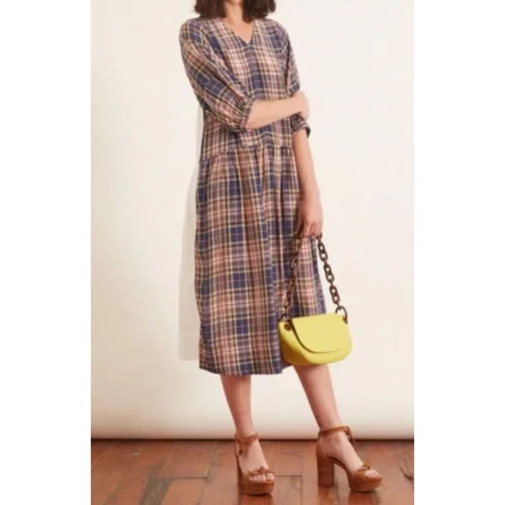 Sea New York Rooney Plaid Puff Sleeve Midi Dress Size 4